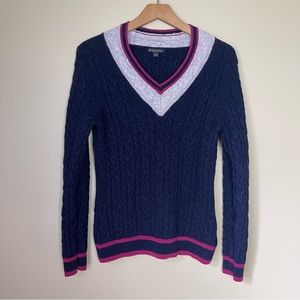 Brooks Brothers Lambs Wool V-Neck Blue with Light grey and pink color Size Large